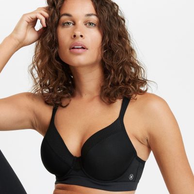 Leqinhk474512 Black Active Sports High Impact Dry Tech Full Cup Wired Bra B-G