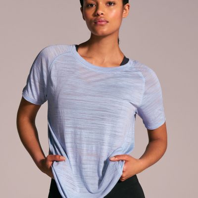 Leqinhk474526 Blue Crew Neck Lightweight Short Sleeve T-Shirt