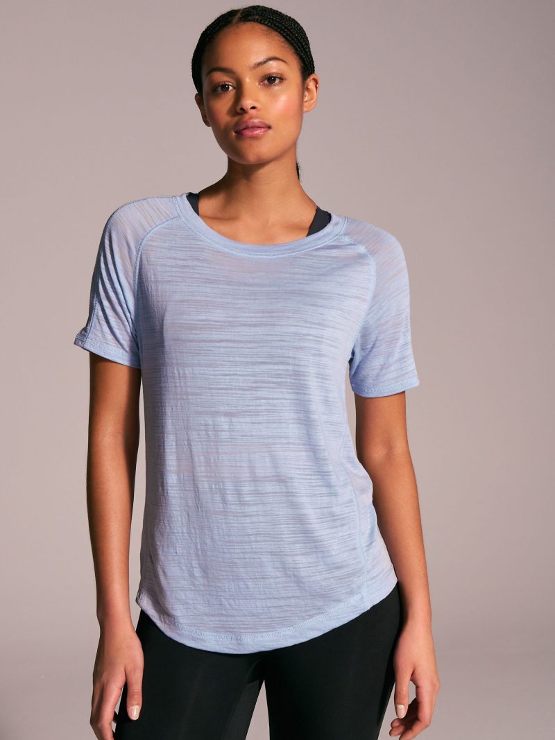 Leqinhk474526 Blue Crew Neck Lightweight Short Sleeve T-Shirt - Image 2