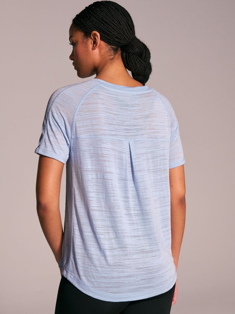 Leqinhk474526 Blue Crew Neck Lightweight Short Sleeve T-Shirt - Image 3
