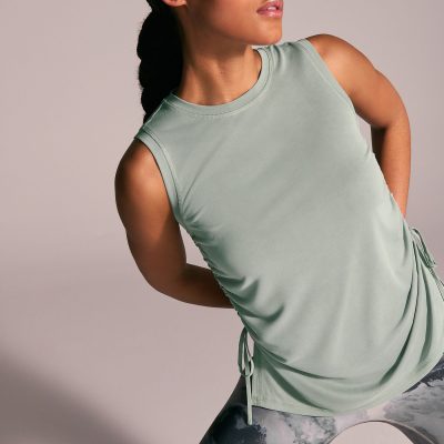 Leqinhk474548 Green Active Lightweight Modal Ruched Side Tank Vest