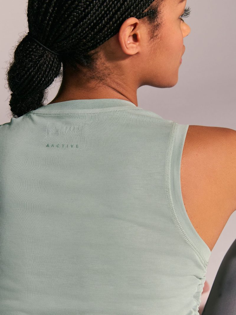 Leqinhk474548 Green Active Lightweight Modal Ruched Side Tank Vest - Image 5