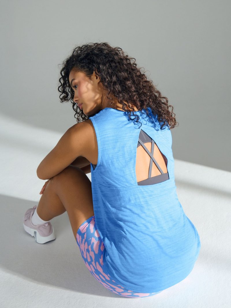 Leqinhk474529 Blue Active Lightweight Open Back Tank Vest