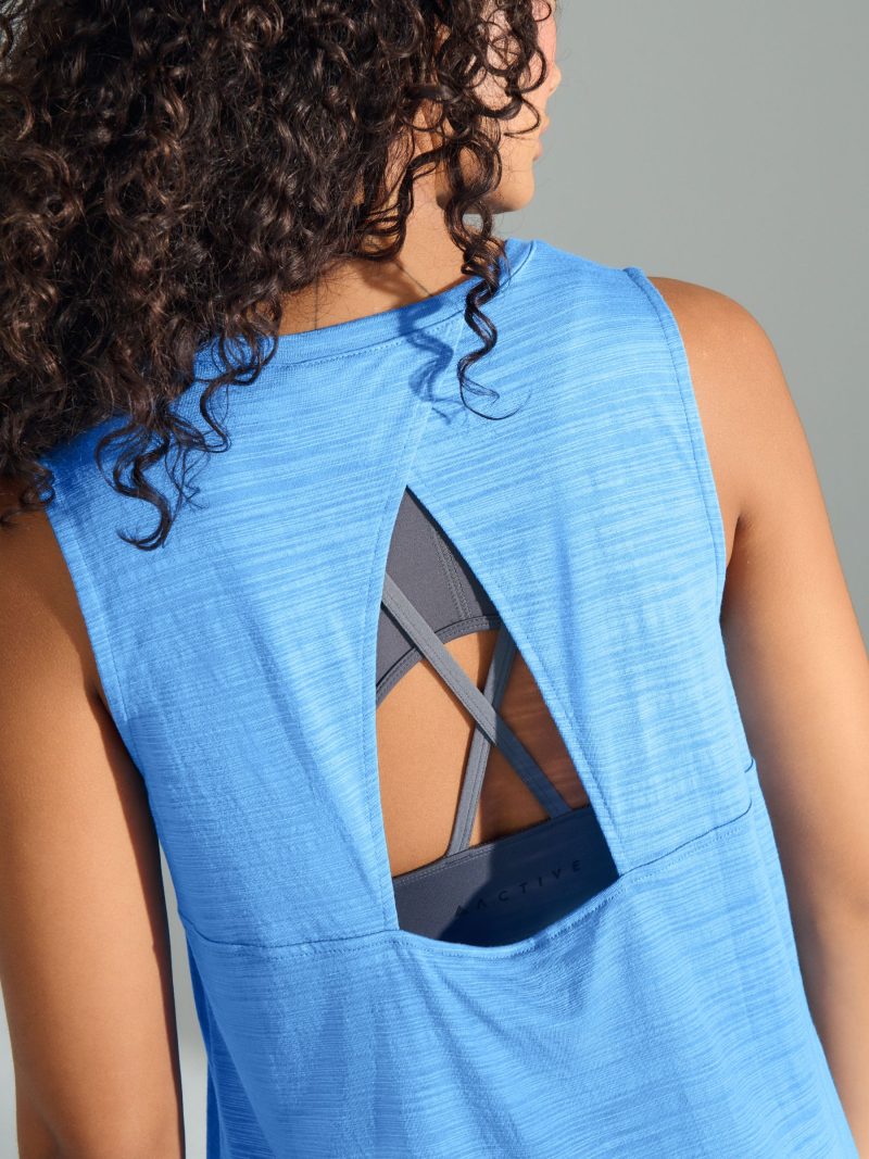 Leqinhk474529 Blue Active Lightweight Open Back Tank Vest - Image 5