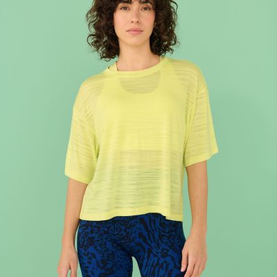Leqinhk474541 Bright Yellow Active Crew Neck Lightweight Boxy Short Sleeve T-Shirt