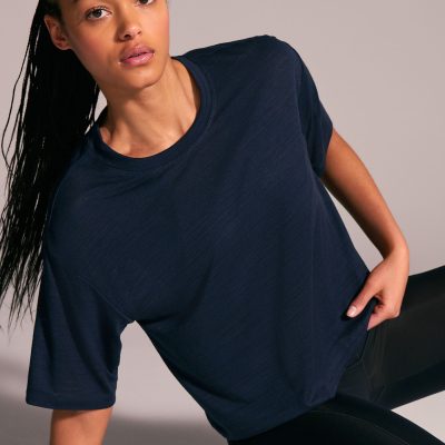 Leqinhk474535 Navy Active Crew Neck Lightweight Boxy Short Sleeve T-Shirt