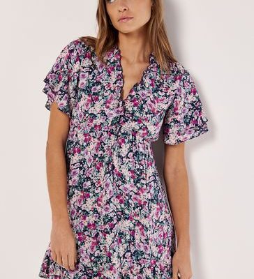Leqinhk474565 Multi Painterly Floral Mini Dress