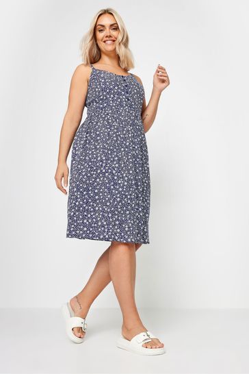 Leqinhk474572 Blue Navy Ditsy Floral Print Strappy Sundress