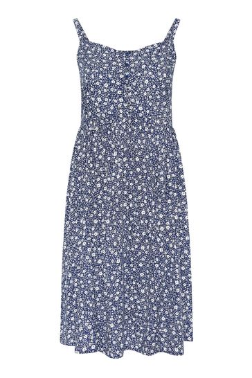 Leqinhk474572 Blue Navy Ditsy Floral Print Strappy Sundress - Image 5