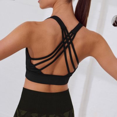 Leqinhk474522 Black Active Cross Back Bra