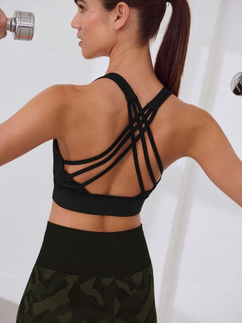 Leqinhk474522 Black Active Cross Back Bra