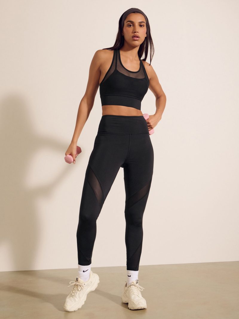 Leqinhk474563 Black Mesh Power Active Sports Leggings