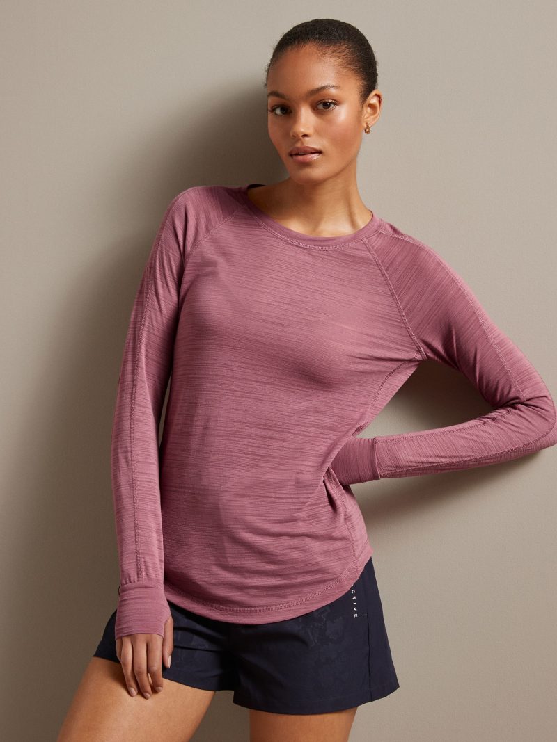 Leqinhk474538 Pink Active Lightweight Long Sleeve Top