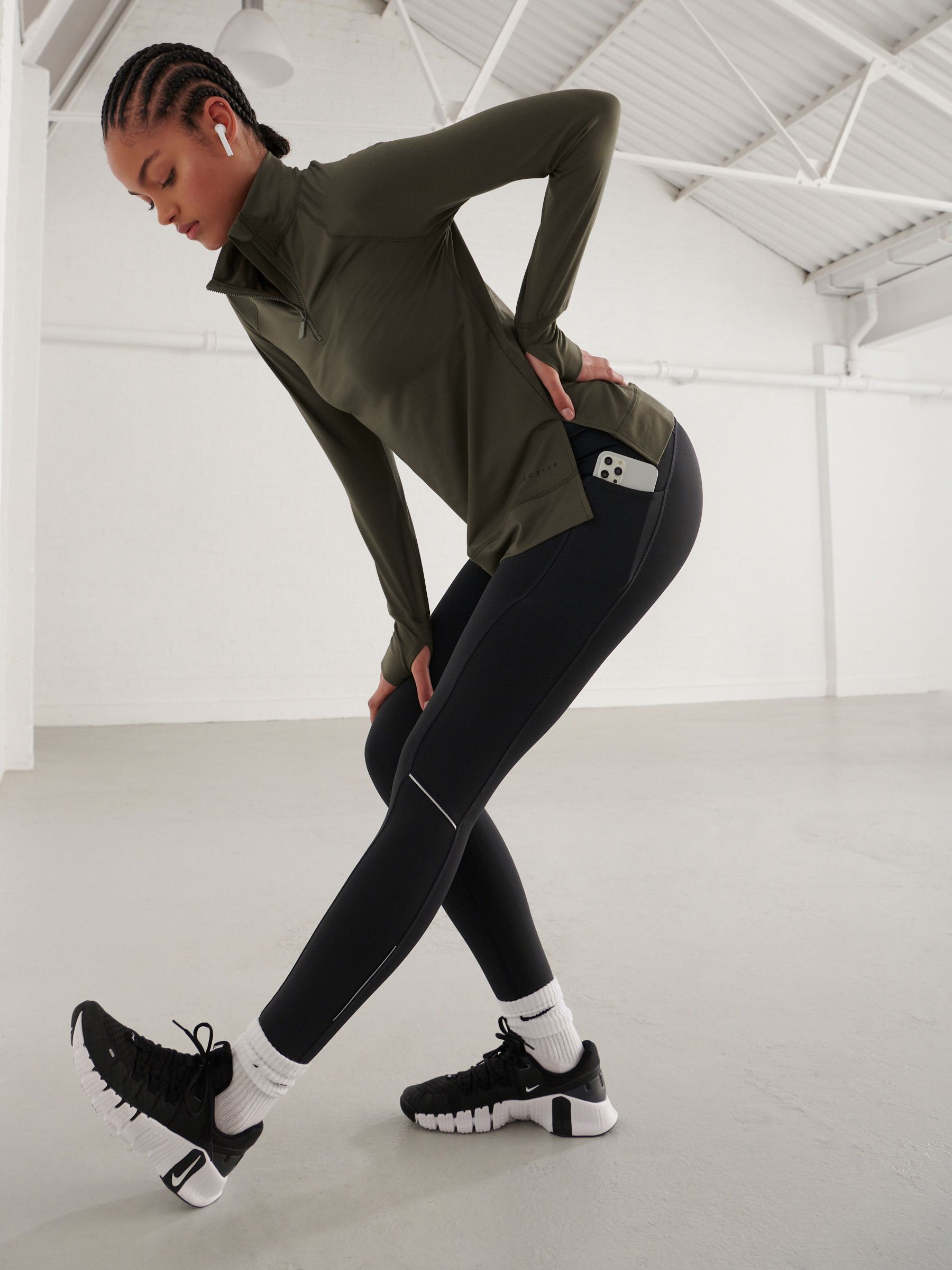 Leqinhk474558 Black Running Leggings with Pocket