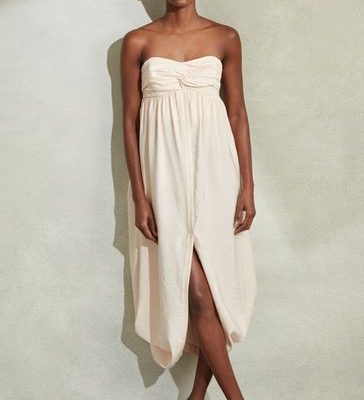 Leqinhk474570 Neutral Evanna Bustier Bubble Hem Parachute Midi Dress